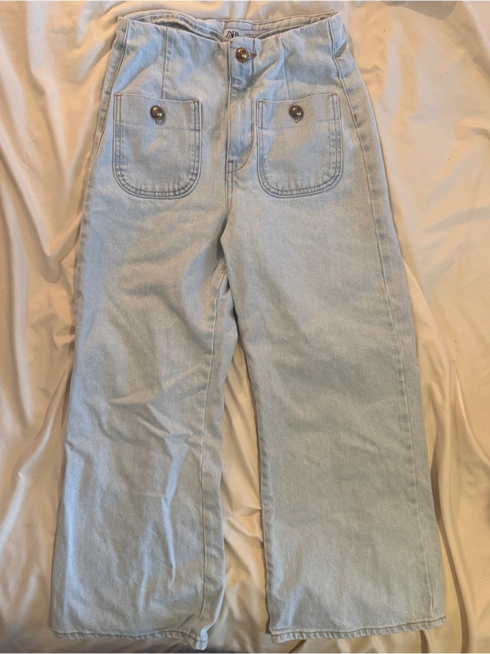 Zara Light Blue High-Waist Wide-Leg Jeans with Front Patch Pockets